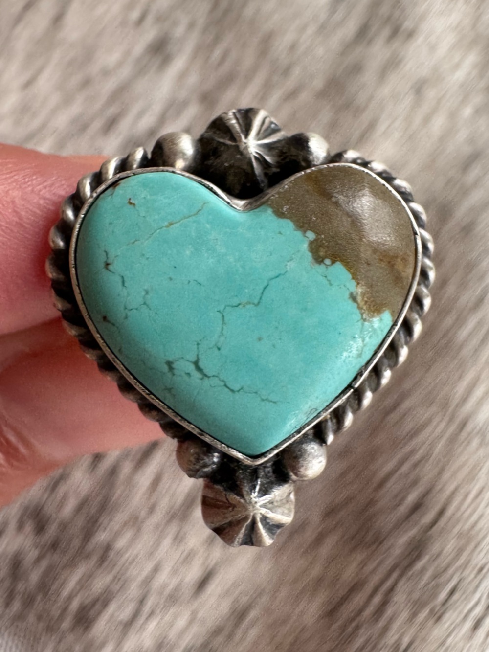 Native American Sterling Silver Heart Turquoise Statement Ring